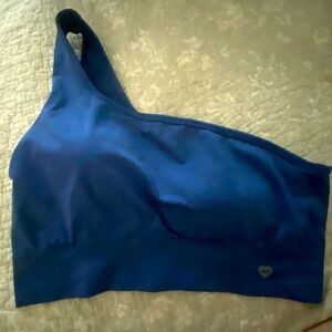 One shoulder navy workout bra